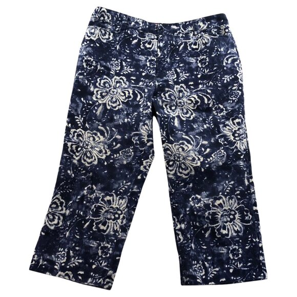 Chaps Denim Womens Capri Jeans Size 10 Floral Batik Indigo Blue Boho Chic Casual - Picture 1 of 11